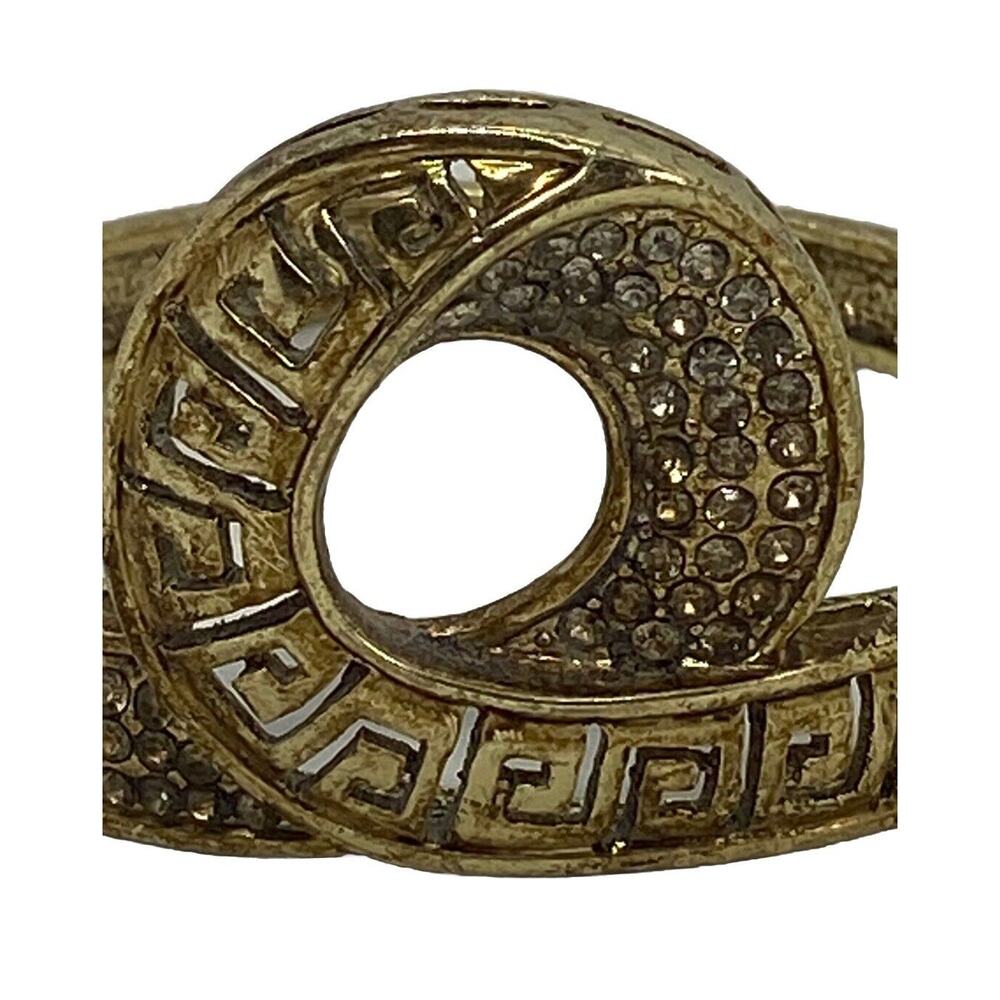 Vintage Gold Tone Bracelet White Rhinestone 9” Round Bracelet Circle Design - Picture 4 of 16